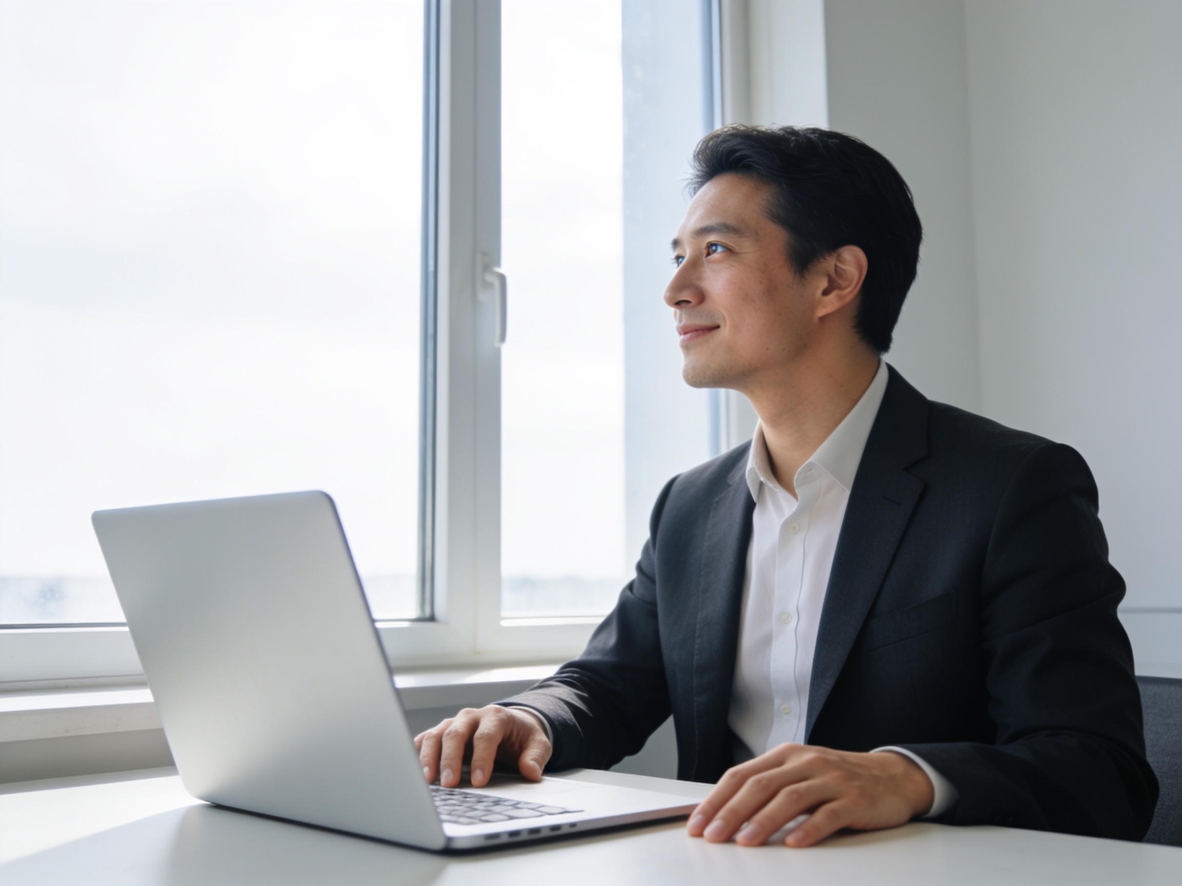 Professional taking a break from screens in a modern office setting