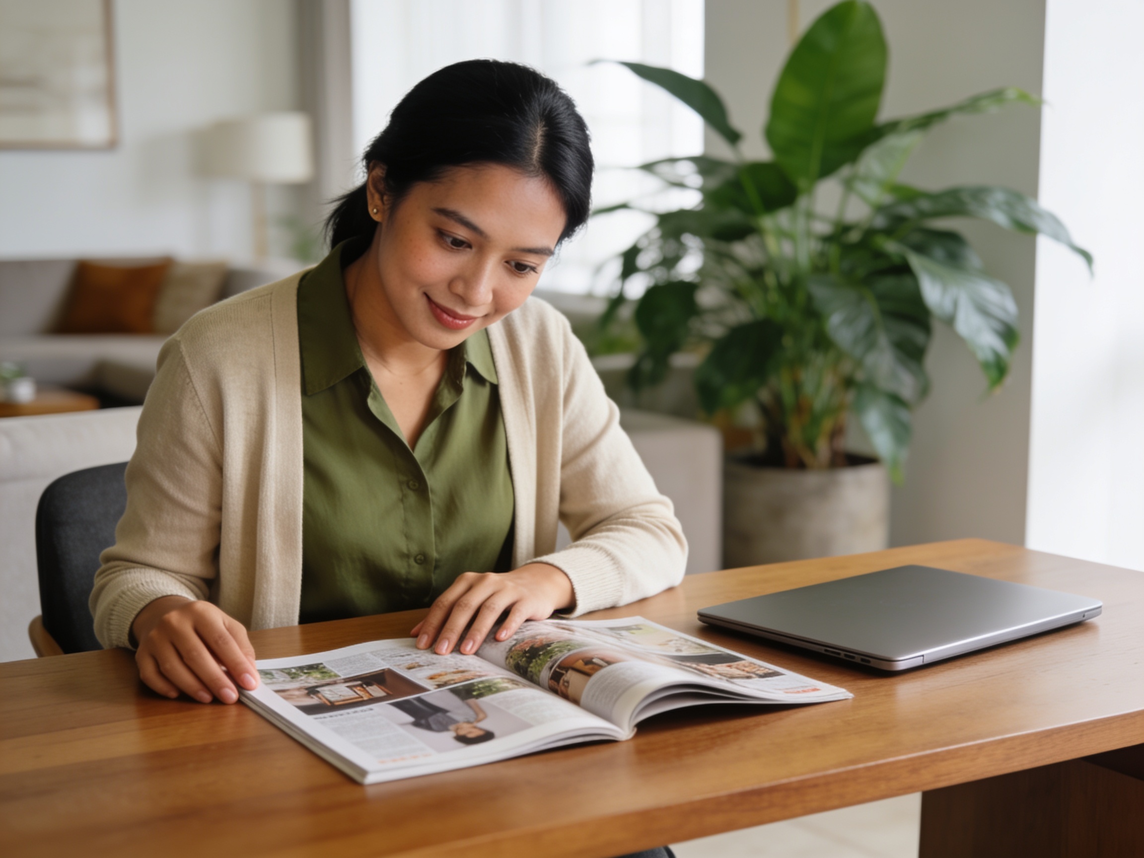 Indonesian woman analyzing media consumption impact on entertainment shaping modern lifestyle